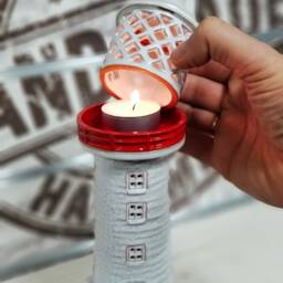 Handmade Ceramic Lighthouse Candle Holder Tuskar Rock, Ireland. Coastal Lighthouse, Art, Tiny Clay Beach House Decor - thumbnail 2