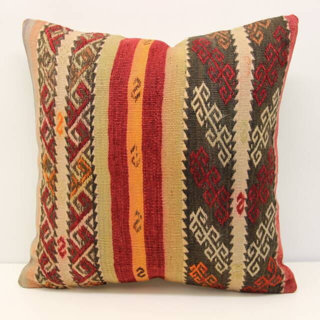 Handmade Kilim Pillow Cover 20x20, Vintage Turkish Wool Cushion - image 1
