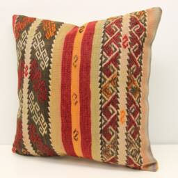 Handmade Kilim Pillow Cover 20x20, Vintage Turkish Wool Cushion - thumbnail 3