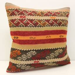Handmade Kilim Pillow Cover 20x20, Vintage Turkish Wool Cushion - thumbnail 2