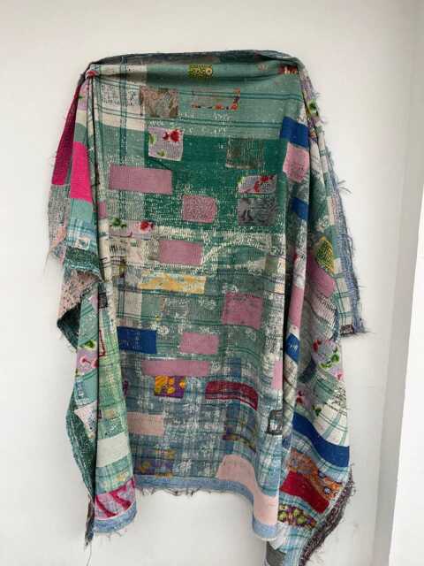 Vintage Boho Kantha Quilt Reversible Patchwork Block Print Cotton Handmade Blanket - image 1