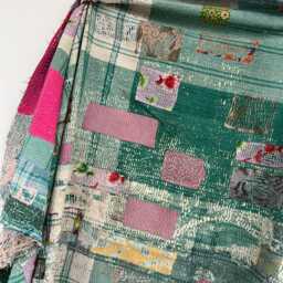 Vintage Boho Kantha Quilt Reversible Patchwork Block Print Cotton Handmade Blanket - thumbnail 2