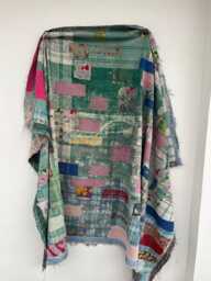 Vintage Boho Kantha Quilt Reversible Patchwork Block Print Cotton Handmade Blanket - thumbnail 1