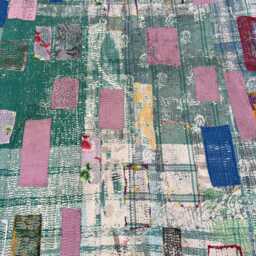 Vintage Boho Kantha Quilt Reversible Patchwork Block Print Cotton Handmade Blanket - thumbnail 3