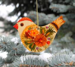 Bird Christmas Ornaments Wooden Traditional Hand Painted Bird Tree Decorations Withl Ukrainian Artisan Petrykivka Painting - thumbnail 1