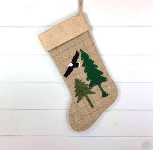 Personalized Rustic Wool Christmas Stocking Eagle & Pine Tree - image 1