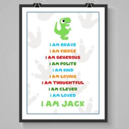 Personalised I Am Affirmation Print - Rainbow Robot Dino A4 Gift Birthday Bedroom School Boys Girls Brave Strong Fierce Loved Am Kind - thumbnail 3