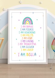 Personalised I Am Affirmation Print - Rainbow Robot Dino A4 Gift Birthday Bedroom School Boys Girls Brave Strong Fierce Loved Am Kind - thumbnail 1