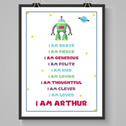 Personalised I Am Affirmation Print - Rainbow Robot Dino A4 Gift Birthday Bedroom School Boys Girls Brave Strong Fierce Loved Am Kind - thumbnail 2