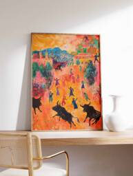 Spanish Bullfighting Print, Traditional Poster, Latin Wall Art, Vintage Decor, Gift, Folk Art Spain - thumbnail 1