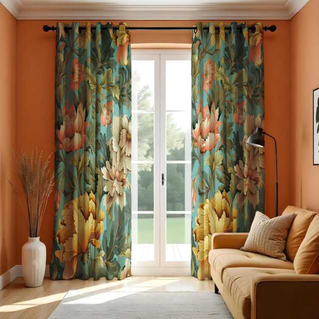 Vibrant Floral Curtain, Tropical Flower Print Drape, Botanical Window Treatment, Large Curtains, Bespoke Curtain Panels - image 1