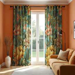 Vibrant Floral Curtain, Tropical Flower Print Drape, Botanical Window Treatment, Large Curtains, Bespoke Curtain Panels - thumbnail 1
