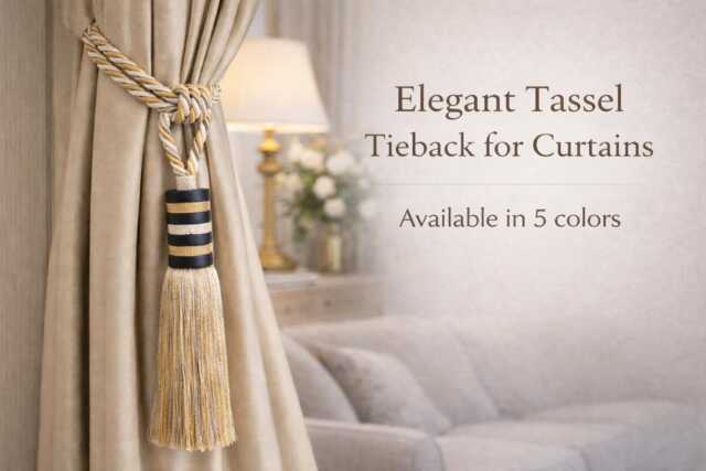 Modern Tassel Curtain Tieback With Black Wooden Rings - Luxury Rayon Drapery Holdback Cylinder Style 5 Colors Available - image 1