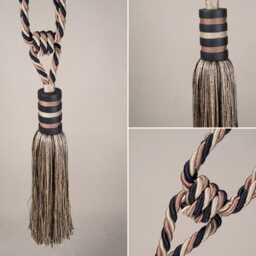 Modern Tassel Curtain Tieback With Black Wooden Rings - Luxury Rayon Drapery Holdback Cylinder Style 5 Colors Available - thumbnail 3