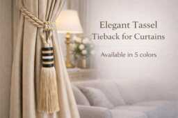 Modern Tassel Curtain Tieback With Black Wooden Rings - Luxury Rayon Drapery Holdback Cylinder Style 5 Colors Available