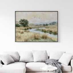 Meadow River Poster, Neutral Landscape Print, Country Wall Art, Paper - thumbnail 3