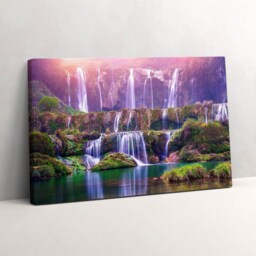 Jiulong Waterfall in China Canvas, Picture Wall Hanging, Purple Art, Landscape Canvas Painting - thumbnail 2