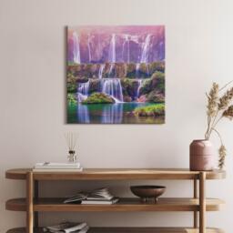 Jiulong Waterfall in China Canvas, Picture Wall Hanging, Purple Art, Landscape Canvas Painting - thumbnail 1