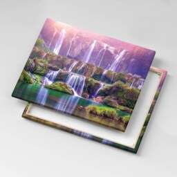 Jiulong Waterfall in China Canvas, Picture Wall Hanging, Purple Art, Landscape Canvas Painting - thumbnail 3