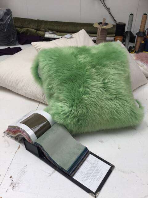 Sheepskin , Bright Green Sheepskin Cushion Fur Cushion, Interior Decor Cover Scattter - image 1