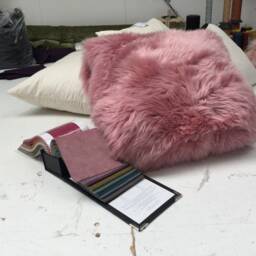 Sheepskin , Bright Green Sheepskin Cushion Fur Cushion, Interior Decor Cover Scattter - thumbnail 4