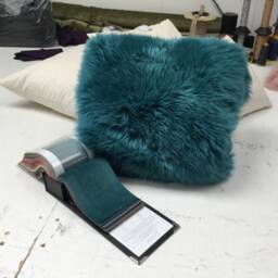 Sheepskin , Bright Green Sheepskin Cushion Fur Cushion, Interior Decor Cover Scattter - thumbnail 3