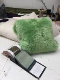 Sheepskin , Bright Green Sheepskin Cushion Fur Cushion, Interior Decor Cover Scattter - thumbnail 1