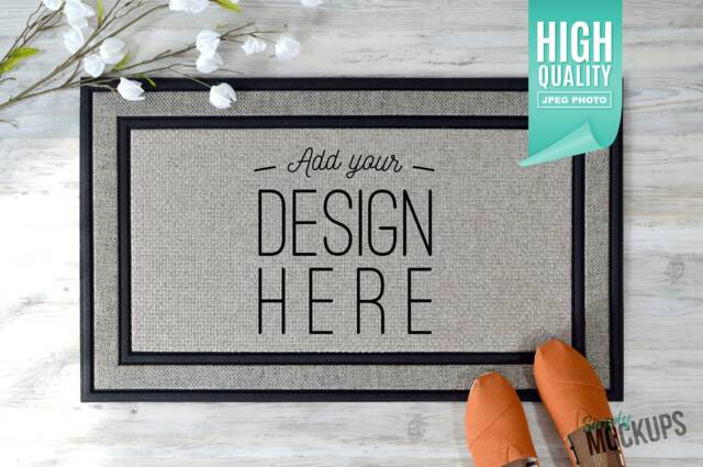 Sublimation Doormat Mockup & Orange Shoes - Digital File - image 1
