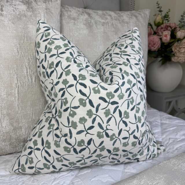 Floral Blue Green Cushion Cover, Sofa Bed Throw Pillow Double Sided Home Decor - Farmhouse Countryside Scallop - image 1