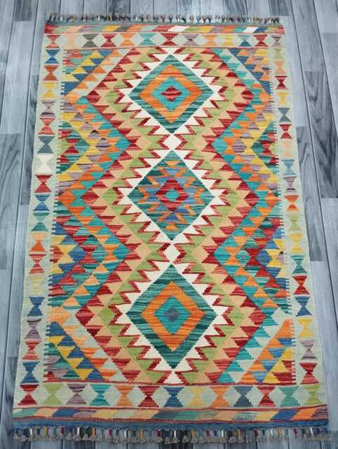 Classic Rug, Handmade Artisan Afghan Turkish Scandinavian Navajo Bohemian Wool Flatweave Multicolour Kilim Rug 154x98 cm - image 1
