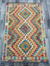 Classic Rug, Handmade Artisan Afghan Turkish Scandinavian Navajo Bohemian Wool Flatweave Multicolour Kilim Rug 154x98 cm - thumbnail 1