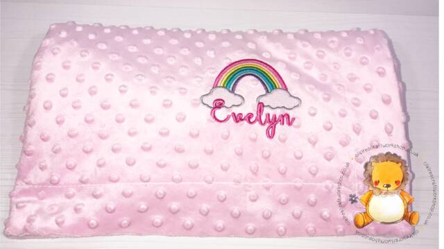 Luxury Baby Bubble Blanket in Pink, Blue Or White With Name & Rainbow , For Births, Christenings, Gifts, Birthdays Celebrations - image 1