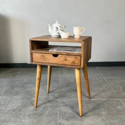 Walnut Nightstand With Drawer Bedside Table Scandinavian Style Narrow Side Handmade Bedroom Furniture - thumbnail 1