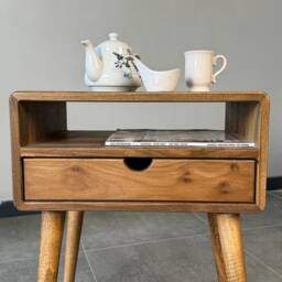 Walnut Nightstand With Drawer Bedside Table Scandinavian Style Narrow Side Handmade Bedroom Furniture - thumbnail 3