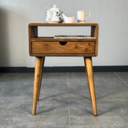 Walnut Nightstand With Drawer Bedside Table Scandinavian Style Narrow Side Handmade Bedroom Furniture - thumbnail 2