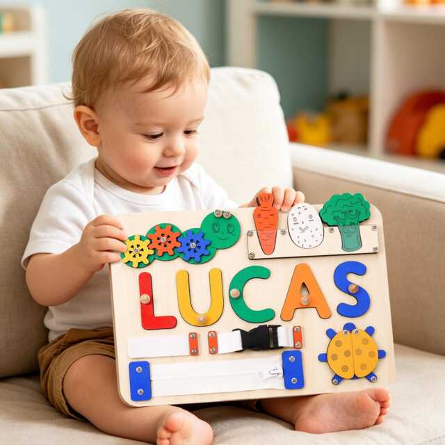 Personalized Baby Name Puzzle, Custom Kids Early Learning Busy Board, Wood Puzzle Toys, 1st Birthday Gift For Kids, Christmas - image 1