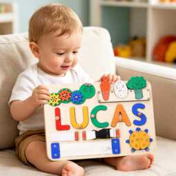Personalized Baby Name Puzzle, Custom Kids Early Learning Busy Board, Wood Puzzle Toys, 1st Birthday Gift For Kids, Christmas