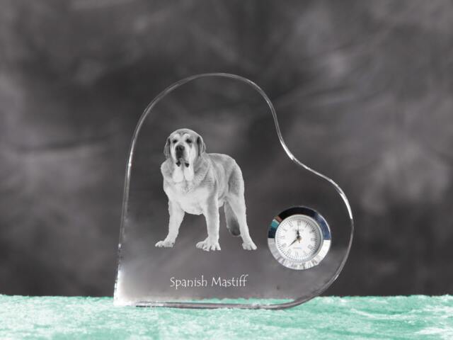 Spanish Mastiff - Crystal Clock in The Shape Of A Heart With Image Pure-Bred Dog - image 1