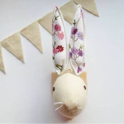 Rabbit Wall Plaque With French Embroidered Linen Ears - thumbnail 1