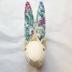 Rabbit Wall Plaque With French Embroidered Linen Ears - thumbnail 3