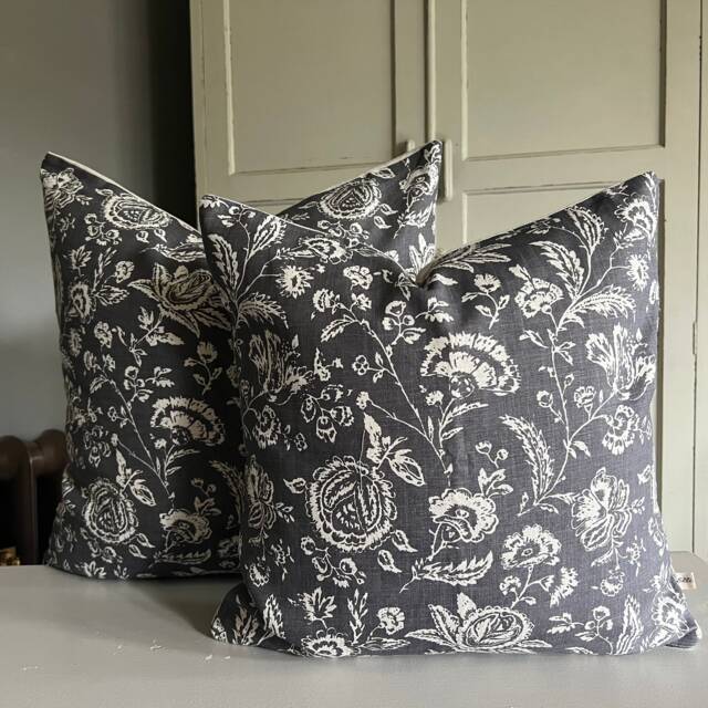 Cabbages & Roses French Toile Charcoal Vintage Shabby Chic Cushion Cover - image 1