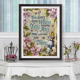 Poster Print Wall Decor Alice in Wonderland, Dictionary Book Artwork Poster, Lewis Carroll, Original Illustration