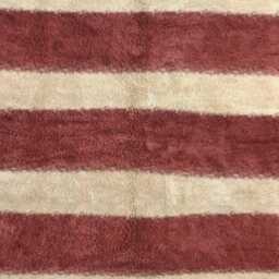 Handwoven Beni Ourain Wool Rug - Striped Red & Cream Moroccan Style With Fringe - thumbnail 2