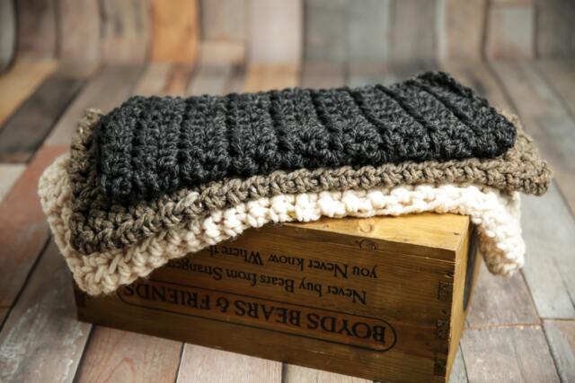 Chunky Baby Blanket Set Barley, Cream, Charcoal - Photo Props - image 1