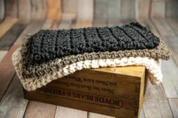Chunky Baby Blanket Set Barley, Cream, Charcoal - Photo Props - thumbnail 1