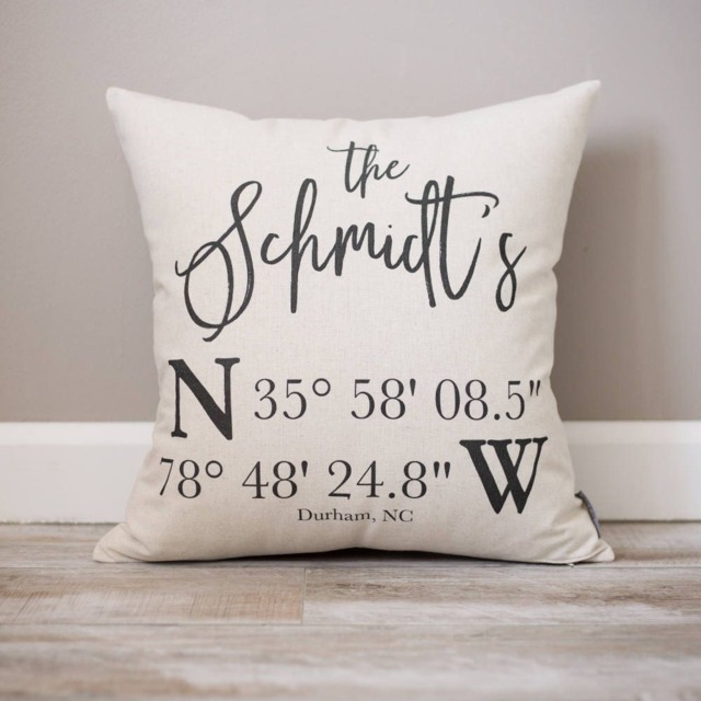Latitude Longitude Pillow - Personalized Housewarming Gift - image 1