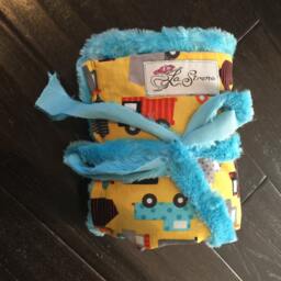 "Yellow Cars & Trucks Baby Blanket Blue Minky ""Rollin' River" - thumbnail 3