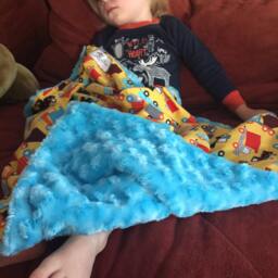 "Yellow Cars & Trucks Baby Blanket Blue Minky ""Rollin' River" - thumbnail 4