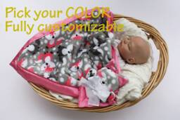 Fox Security Blanket Pink Gray Minky Baby Lovey With Satin