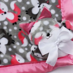 Fox Security Blanket Pink Gray Minky Baby Lovey With Satin - thumbnail 2